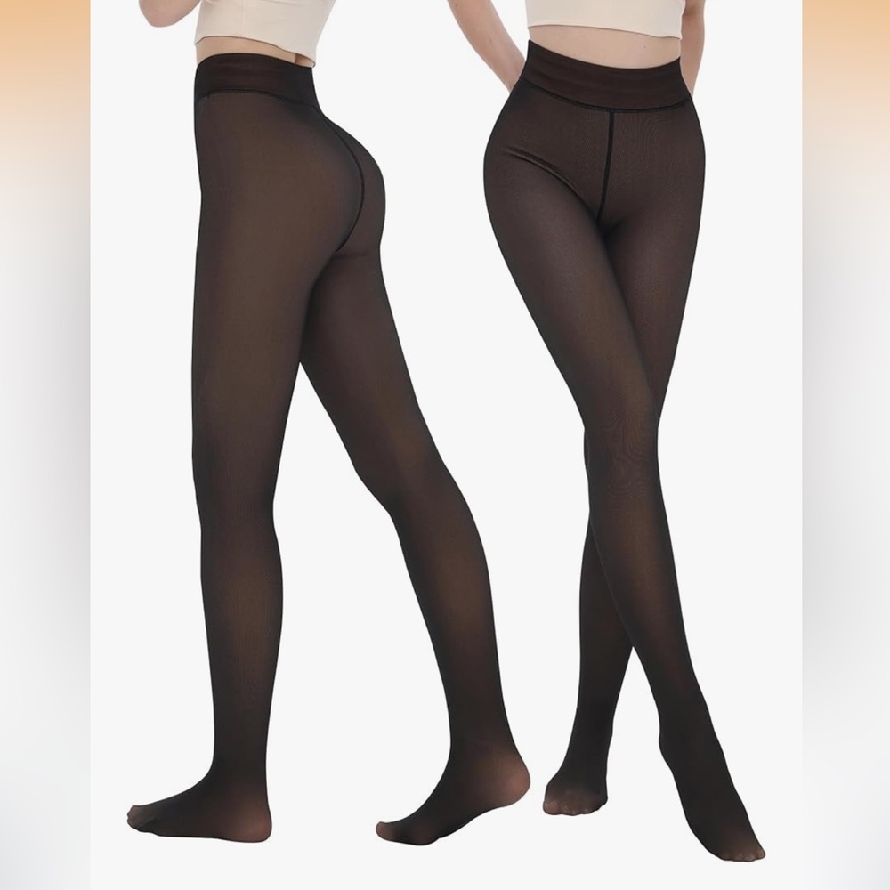 NEW Two Pairs Full Feet Warm Fleece Tights XL/XXL in Black